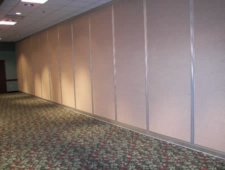 Modular wall system with glass and fabric panels